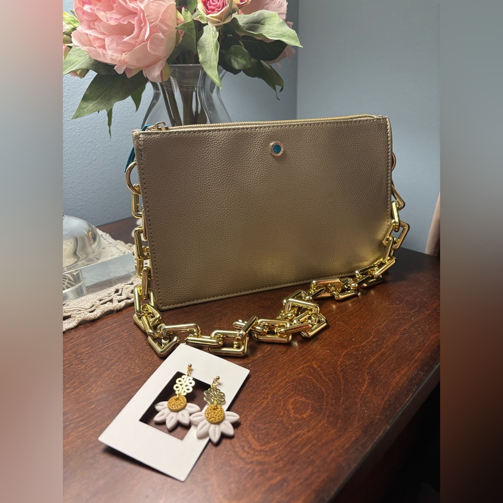 Bulgari Cosmetic Bag withGold Chunky Strap (Upcycled Clutch)